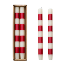 Creative Co-op Taper Candles w/ Stripes - Red