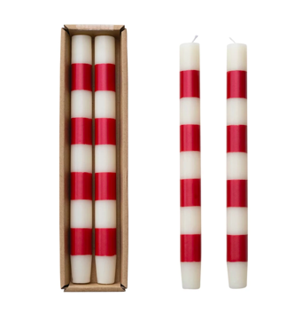 Creative Co-op Taper Candles w/ Stripes - Red