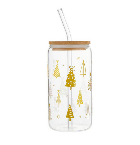Creative Brands 16oz Glass Tumbler - Holiday Trees