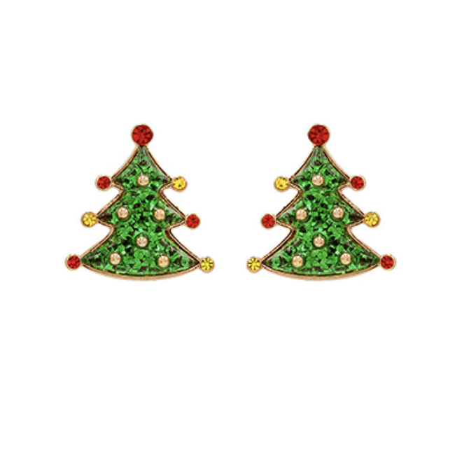 Golden Stella Christmas Tree Epoxy Glitter Earrings