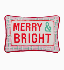 Peking Handicraft Merry & Bright Embroidered Needlepoint Pillow