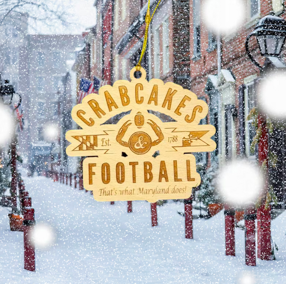 LeRoy Woodworks Crabcakes & Football Ornament