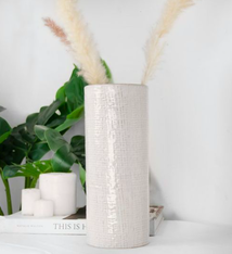 PD Home & Garden 10.6" WHITE CHECK VASE