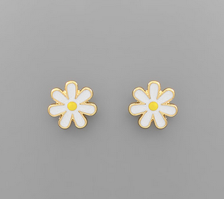 Golden Stella Gold/White Flower Studs