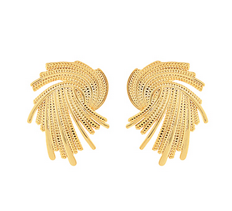 Golden Stella Curved Line Texture Metal Earrings