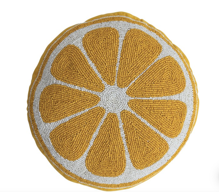 Hazel Mazel 12"Rd GlassBeaded Lemon Shaped Pillow