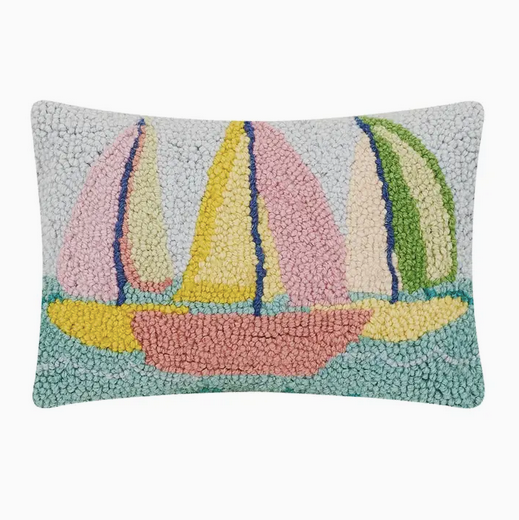 Peking Handicraft Sailboats Hook Pillow 8" x 12"