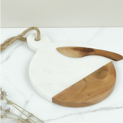 PD Home & Garden 9" ROUND MARBLE/WOOD BOARD