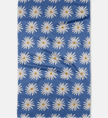 Geometry Blue Daisies Tea Towel