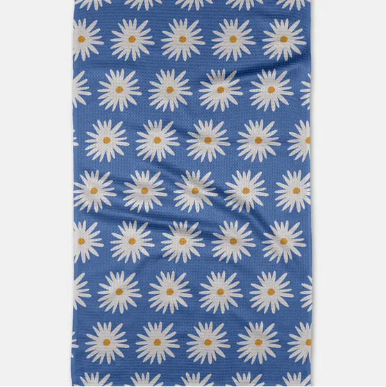 Geometry Blue Daisies Tea Towel