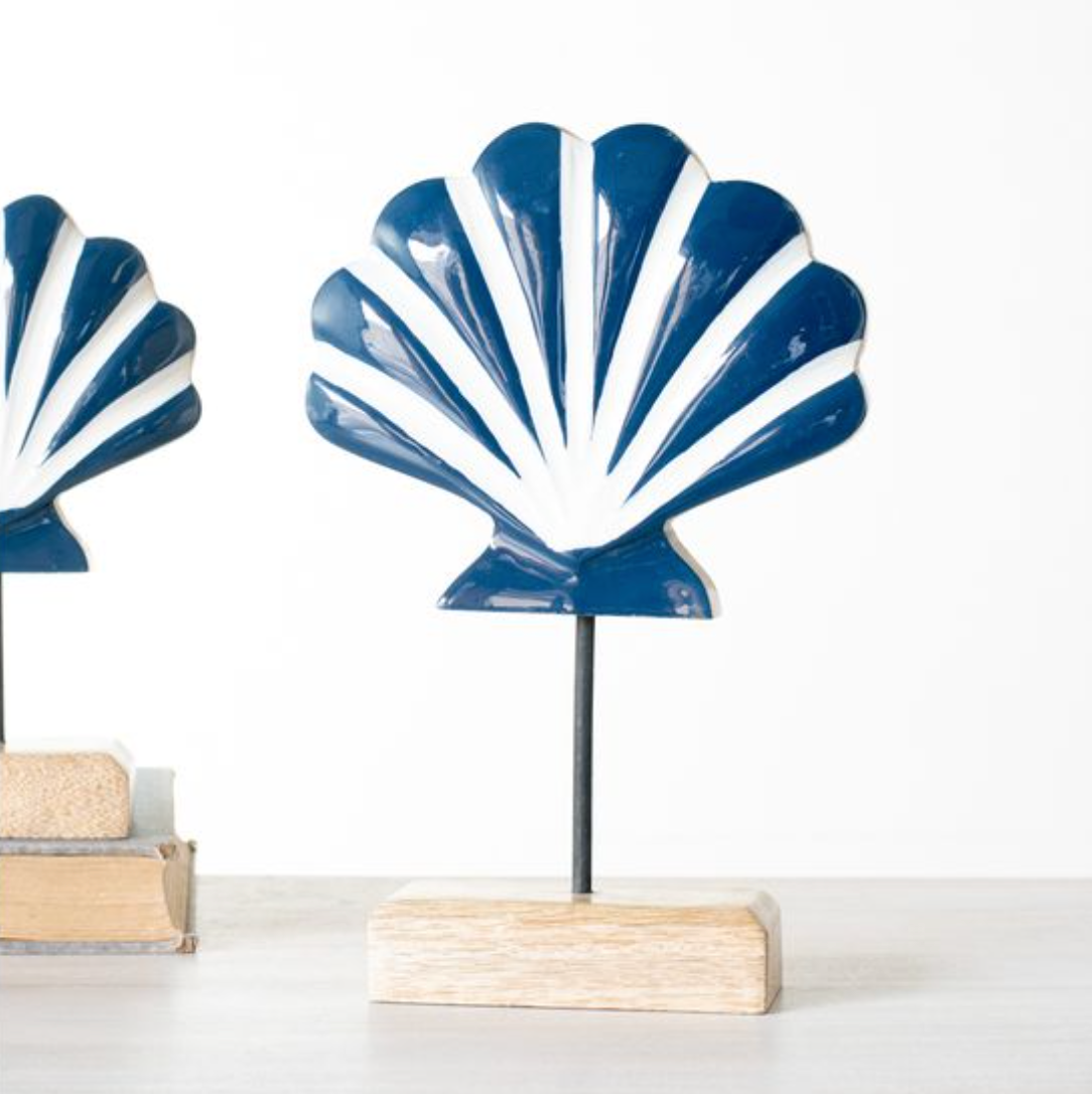 PD Home & Garden 9.5" BLUE WOOD SHELL ON STAND