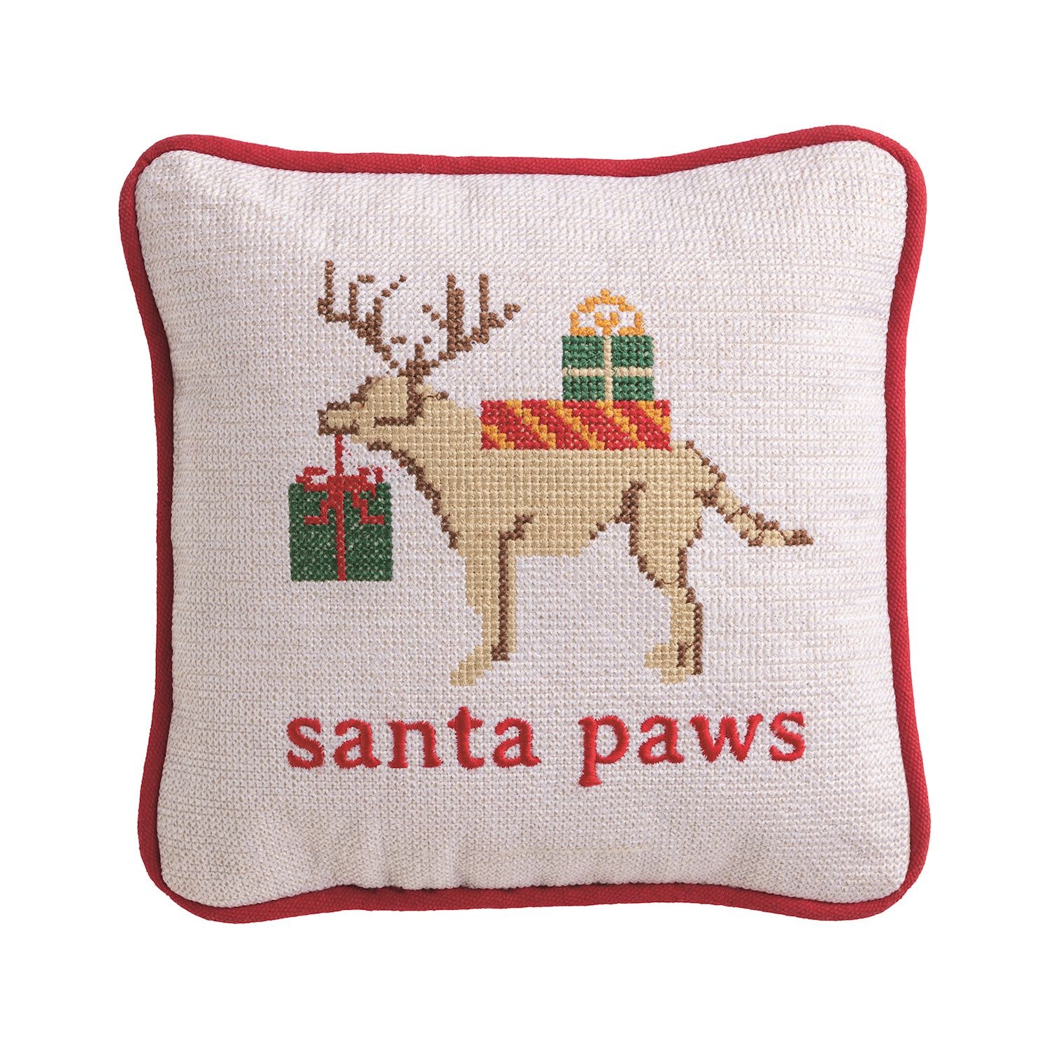 Mud Pie SANTA XMAS NEEDLE POINT PILLOW