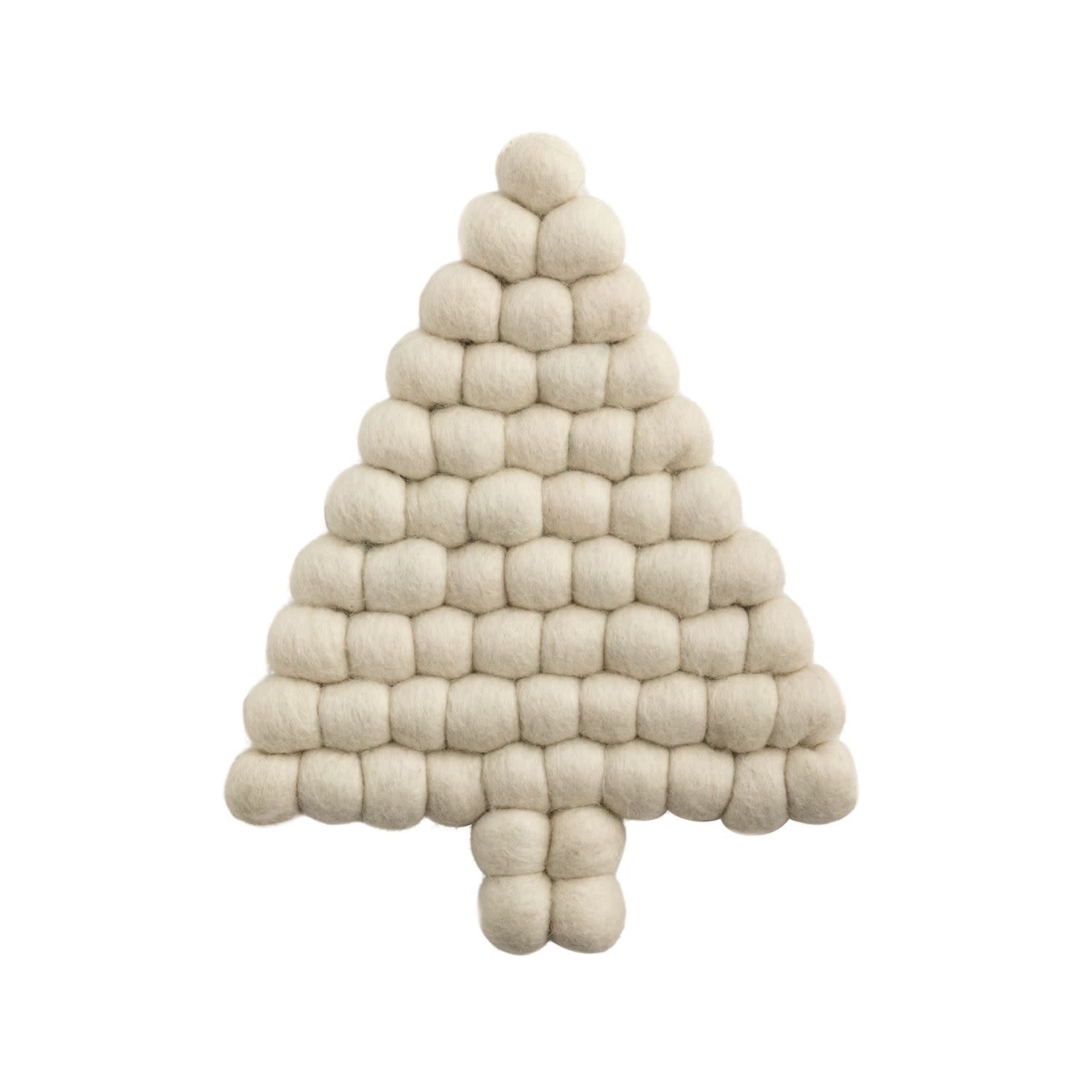 Mud Pie WHITE TREE FELTED POM TRIVET