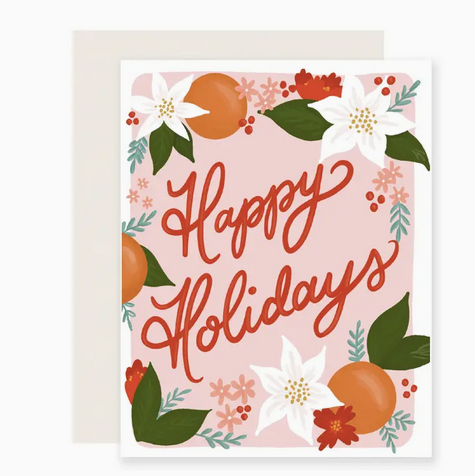 Slightly Stationery Orange Floral Holiday Card