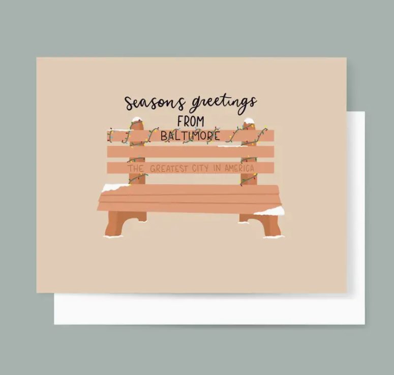 the letters mdn Baltimore Bench Holiday Card