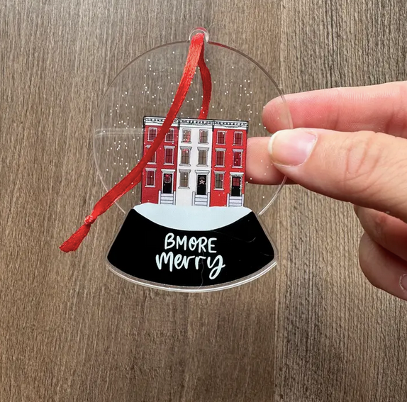 the letters mdn Bmore Merry Double Sided Ornament