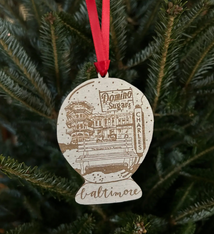 Tiny Dog Press Baltimore Wood Snow Globe Ornament