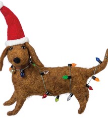Primitives By Kathy Dachshund And Lights Ornament