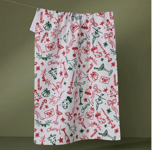 Geometry Holiday Doodles Multi Tea Towel
