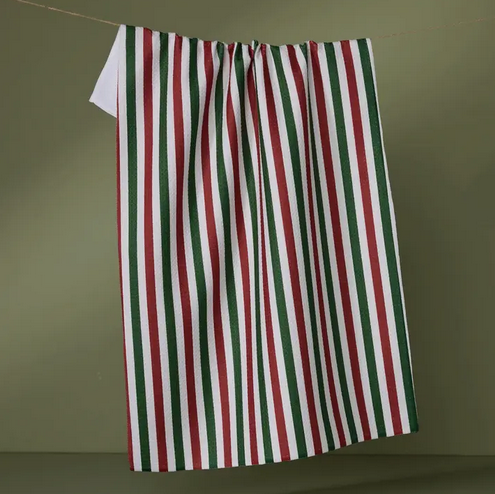 Geometry Ribbon Green Red Tea Towel