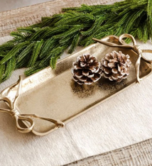 PD Home & Garden Gold Tray with Ribbon Handles