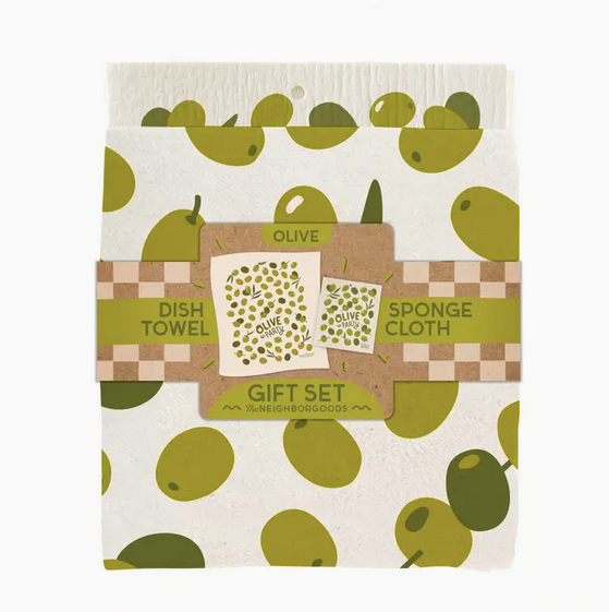 The Neighborgoods Olives - Tea Towel + Sponge Cloth Set
