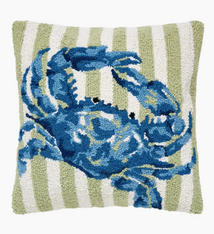 Peking Handicraft Stripe Blue Crab Hook Pillow