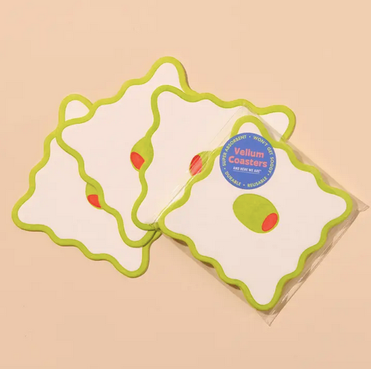 And Here We Are Olive Vellum Coasters