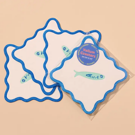 And Here We Are Sardine Vellum Coasters