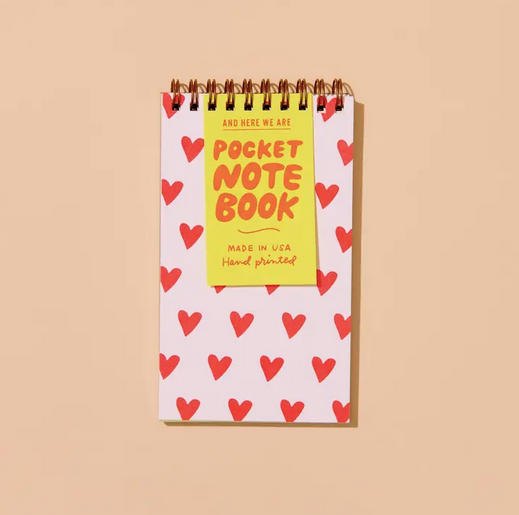 And Here We Are Red Hearts Pattern Small Notebook