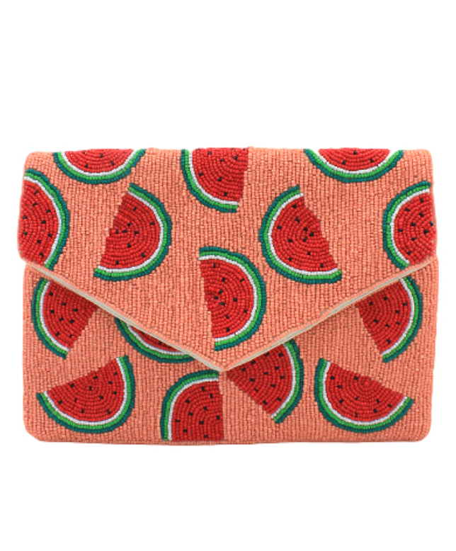 Golden Stella Watermelon Beaded Clutch