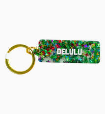 Golden Gems Delulu Rectangle Glitter Keytag