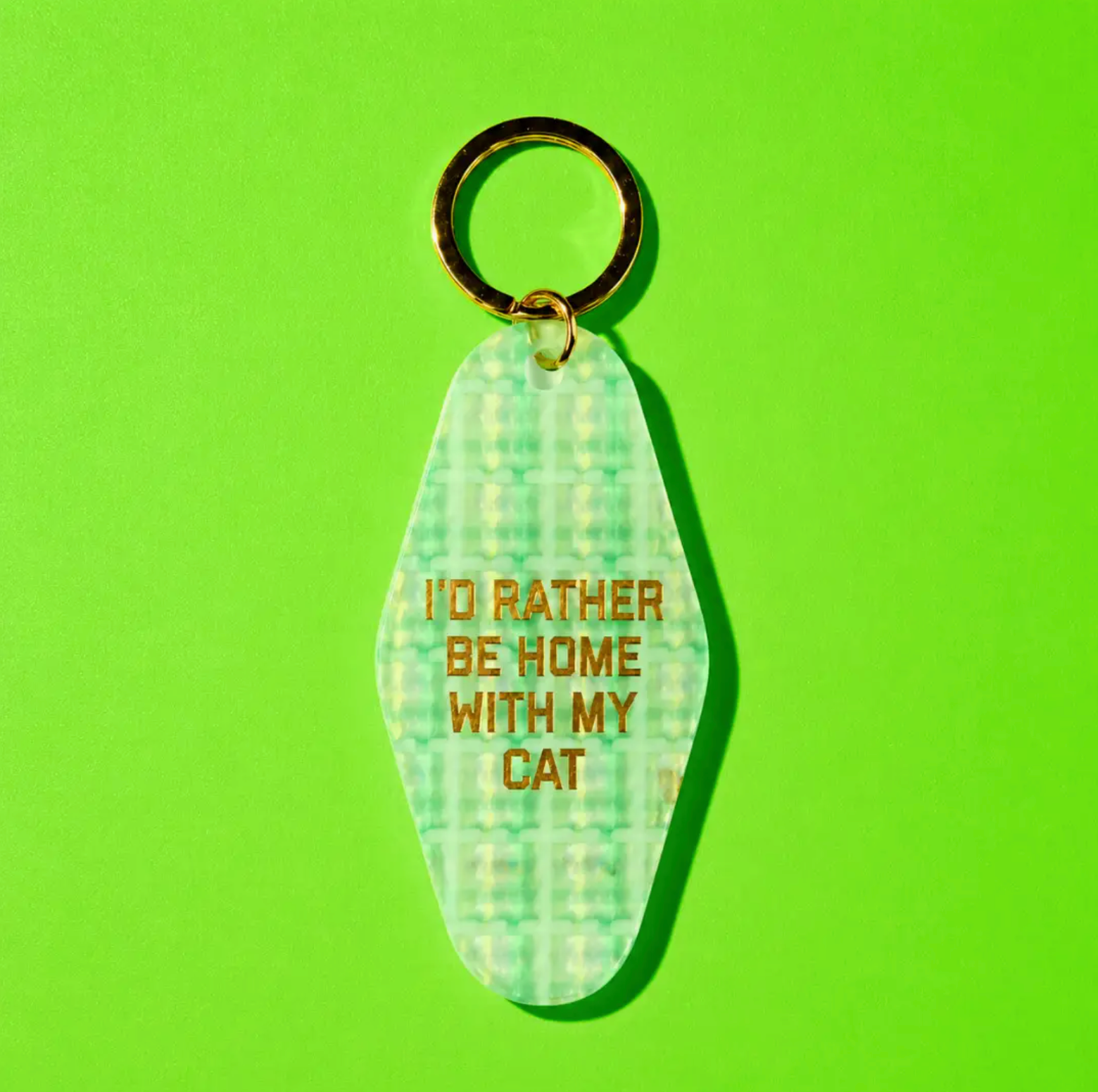 Golden Gems I'd Rather Be At Home with My Cat Keychain