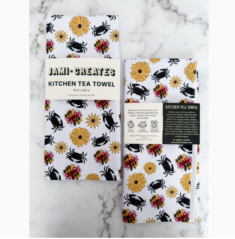 Jami Creates Maryland Flower & Crab Dish Towel