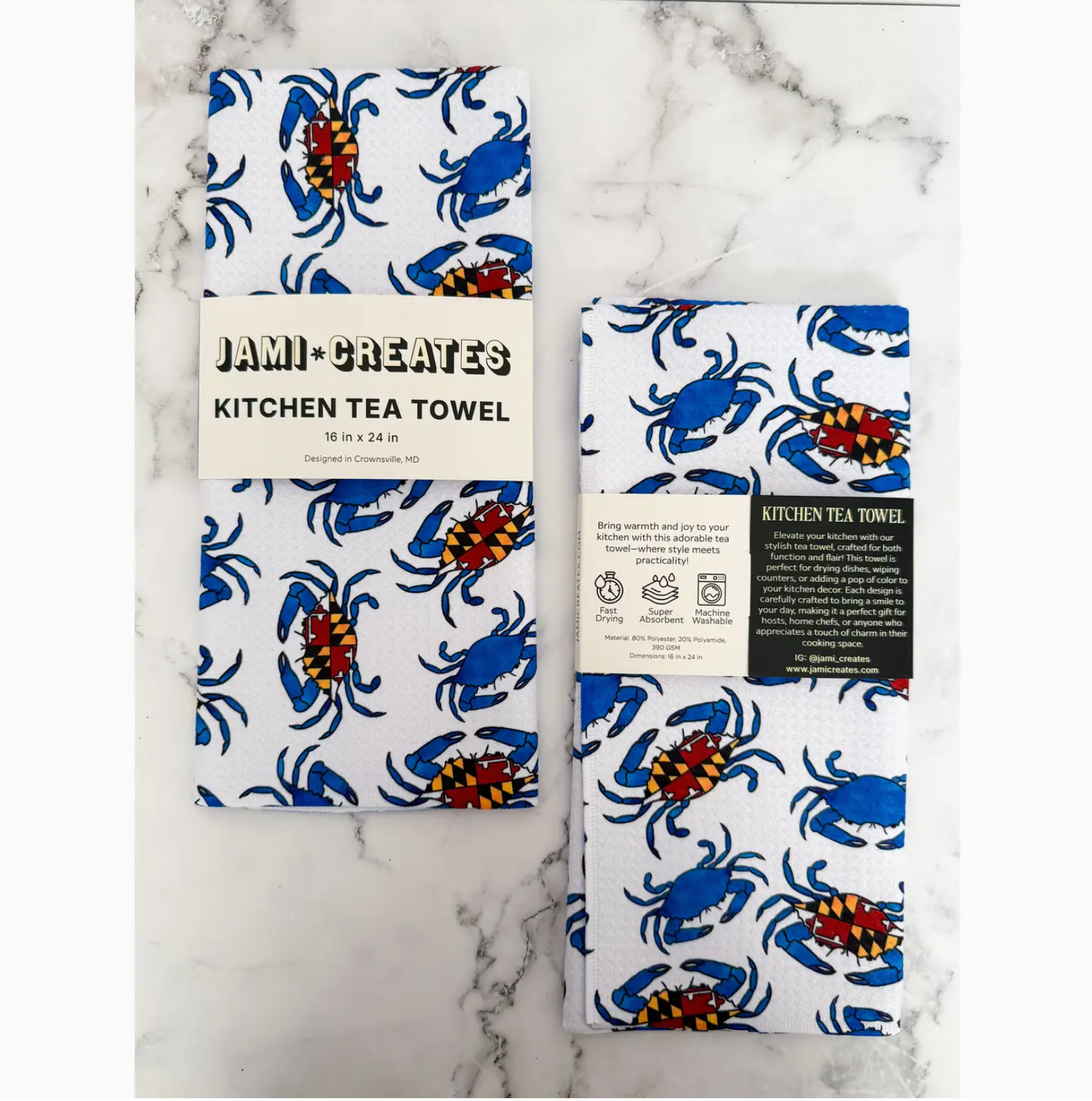 Jami Creates White Maryland Flag Crab Dish Towel