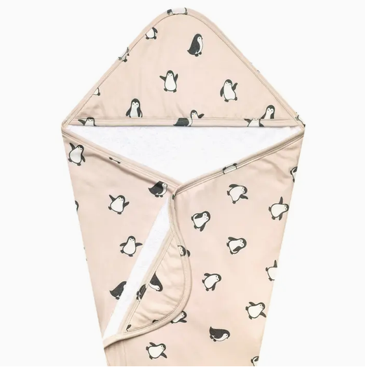 Copper Pearl Knit Hooded Towel Penguins