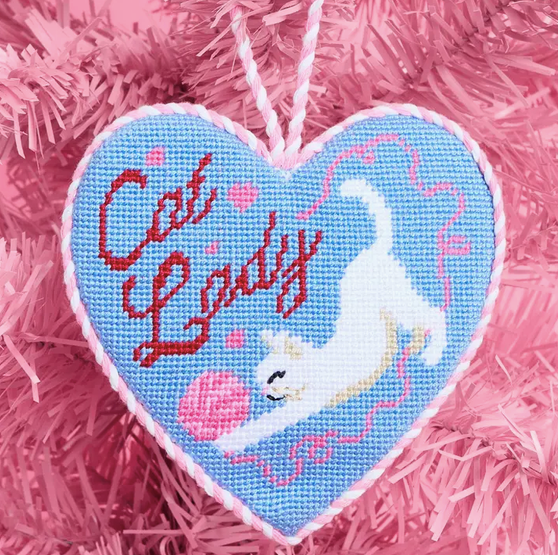 xo, Fetti Cat Lady Needlepoint Ornament