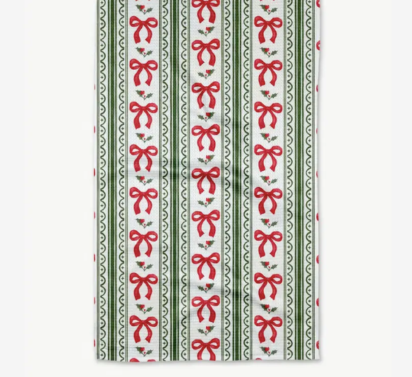Geometry Christmas Bow Stripe Tea Towel