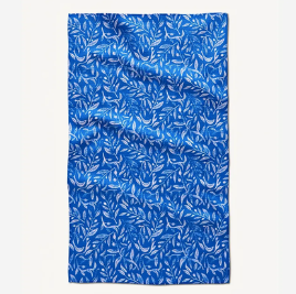 Geometry Hanukkah Leaves White Tea Towel