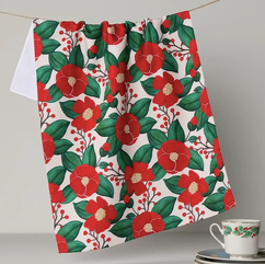 Geometry Winter Camellia Tea Towel