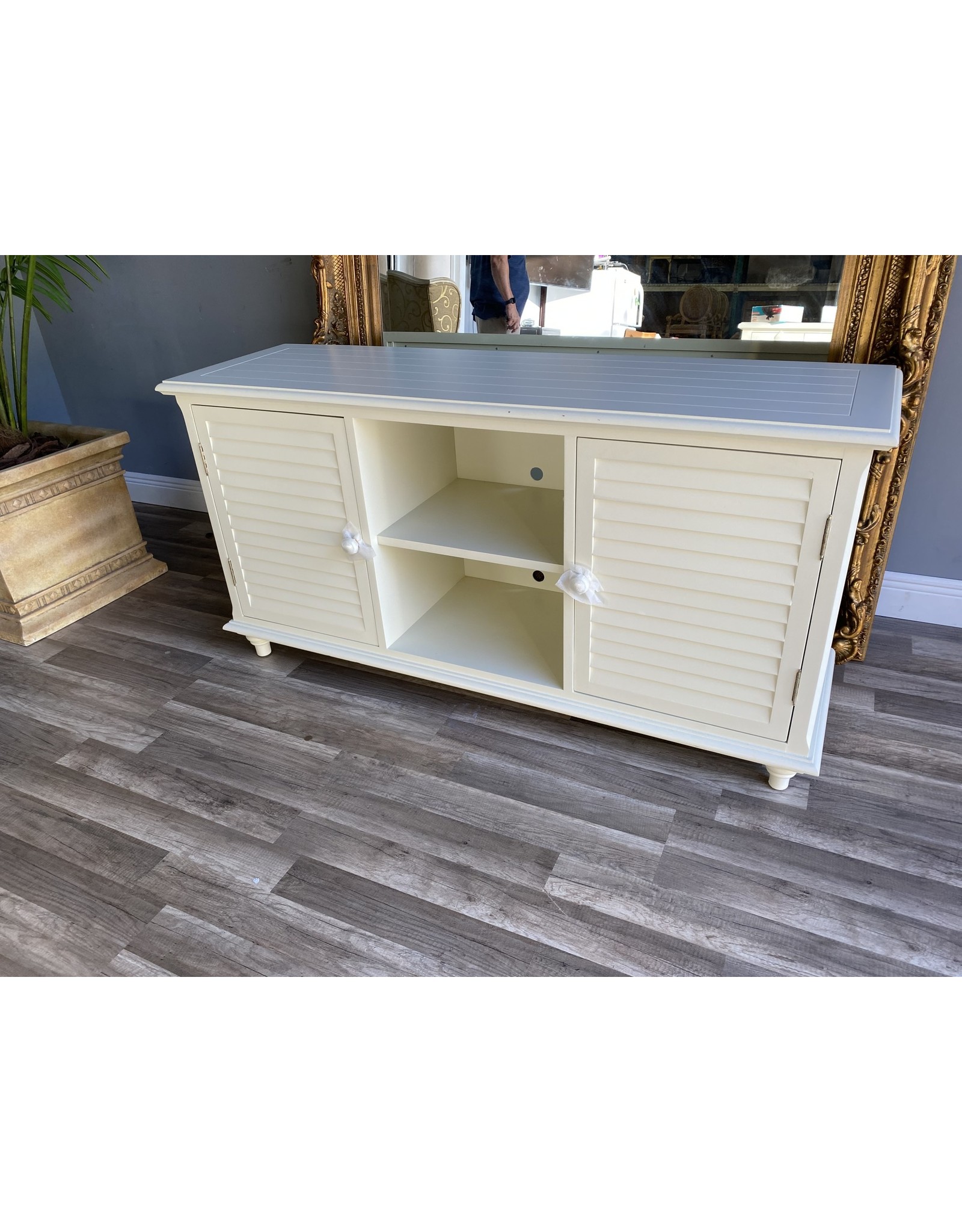 Off White Shutter Style Media Cabinet - Outside the Box ...