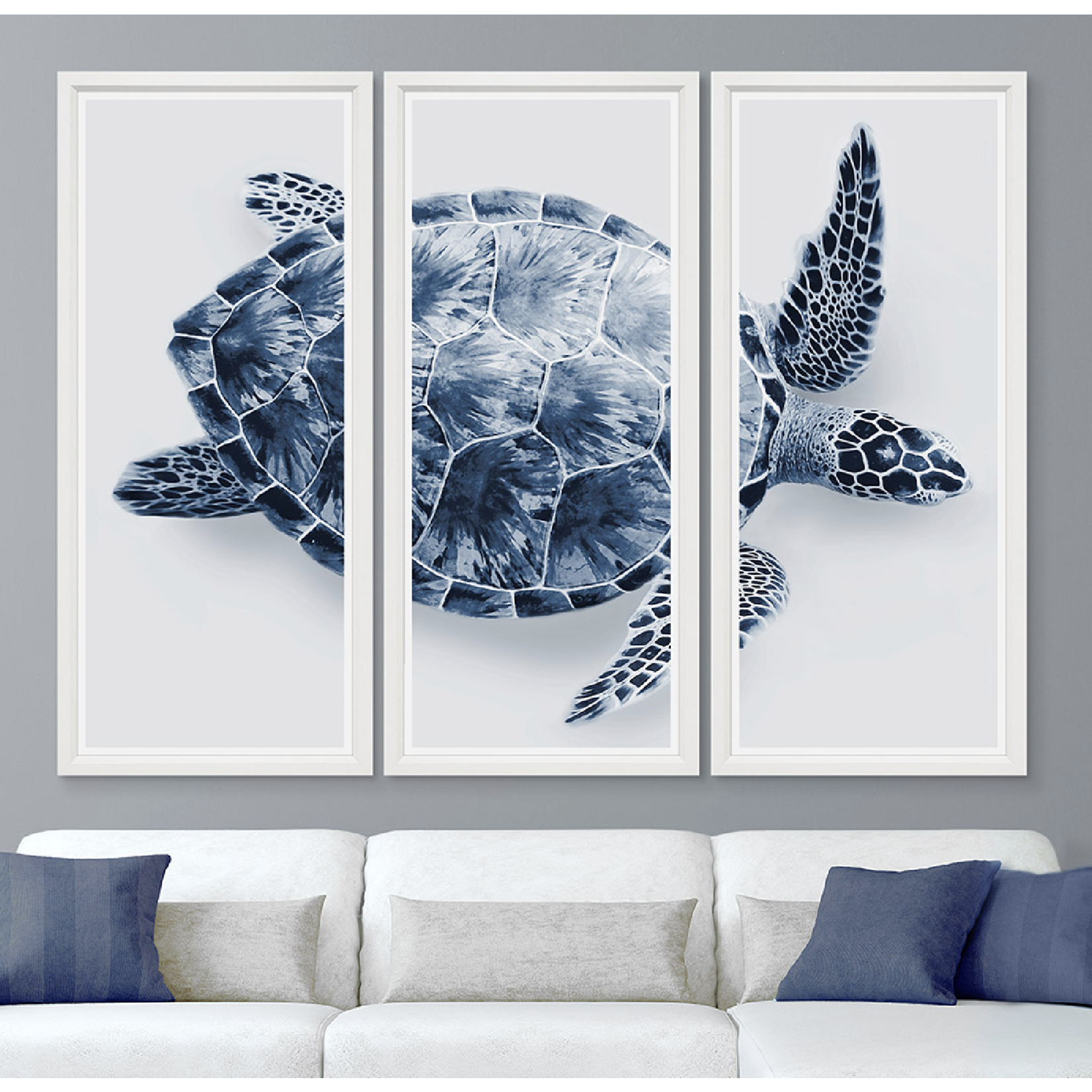 Outside The Box 67x50 Trowbridge Blue Turtle Triptych Art
