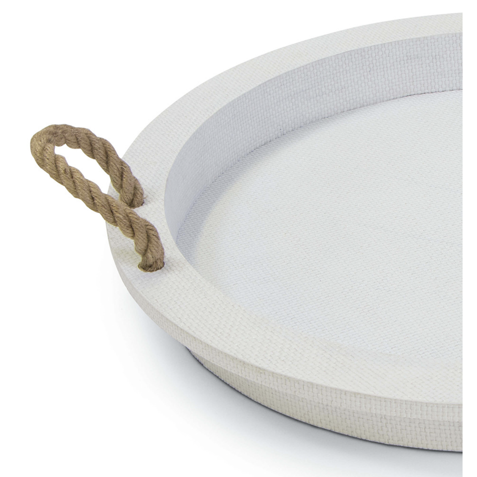 Outside The Box 22" Regina Andrew Aegean Rattan Jute Rope Round Serving Tray In White