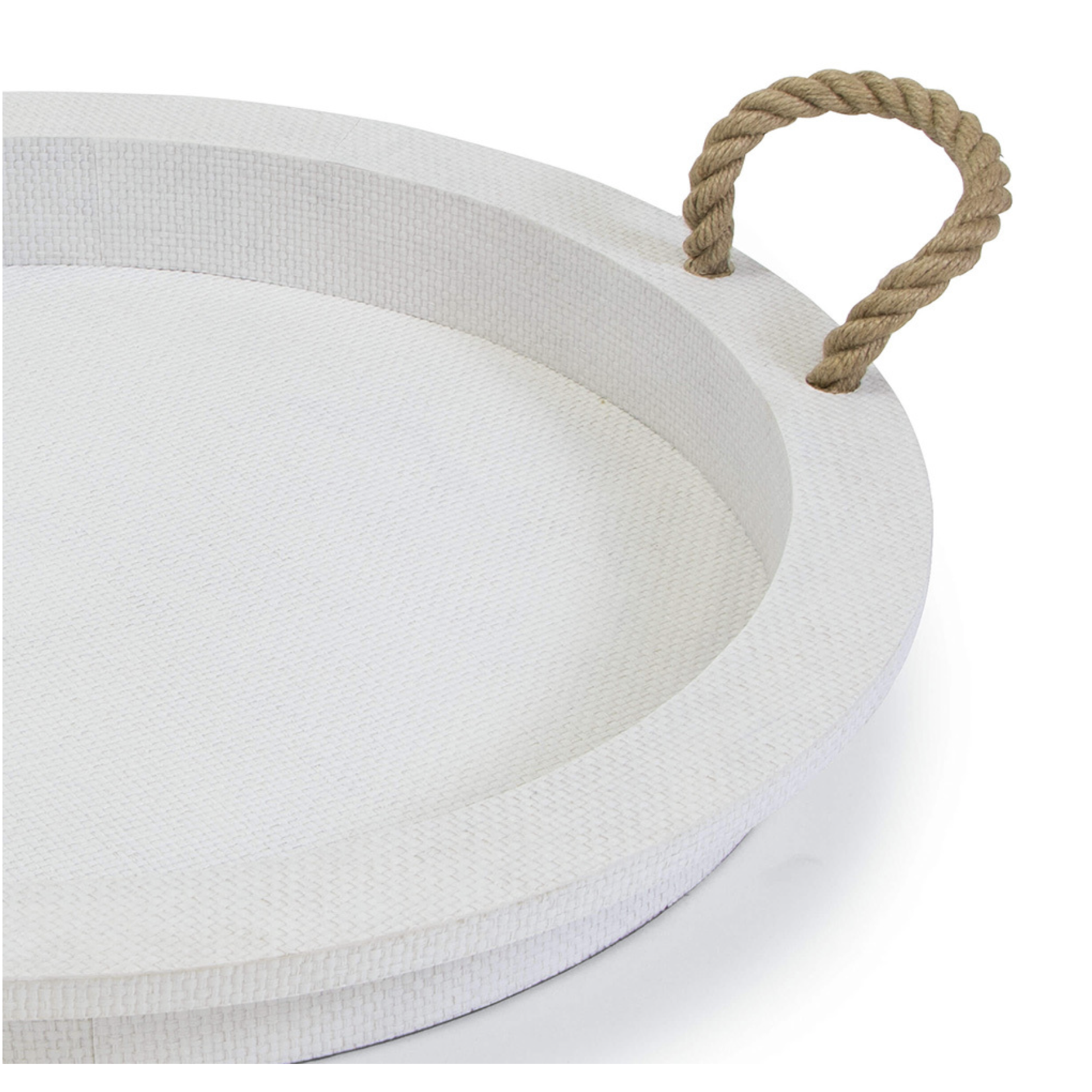 Outside The Box 22" Regina Andrew Aegean Rattan Jute Rope Round Serving Tray In White