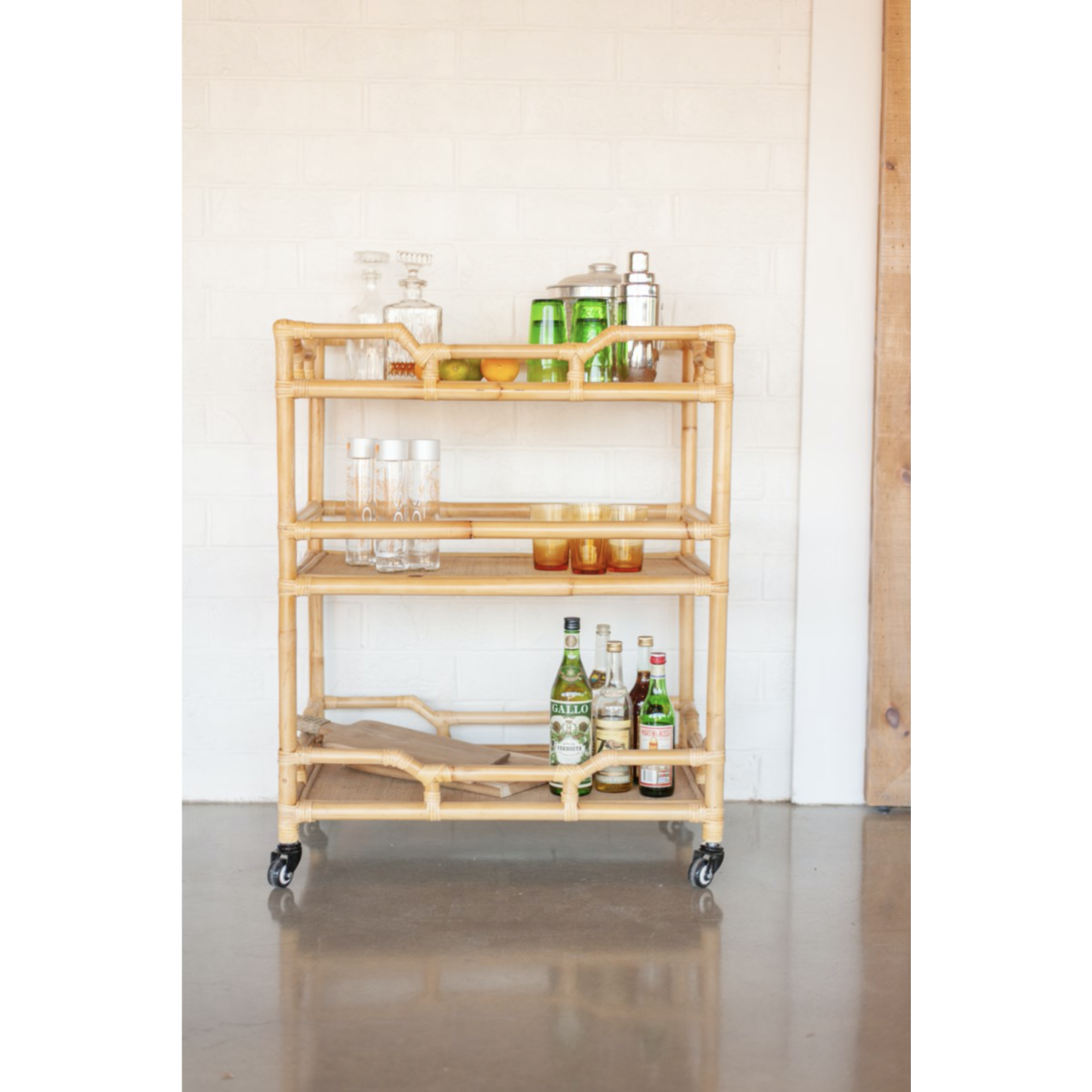 Outside The Box 30x20x37 Napali Rattan Rolling Barcart