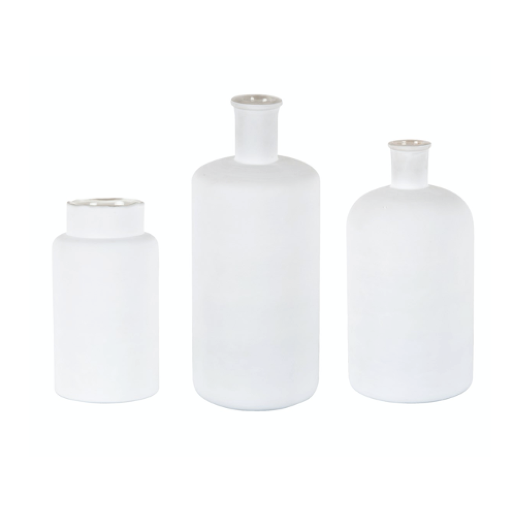 6", 8" & 10" Set of 3 Sura Hammered White Glass Vase