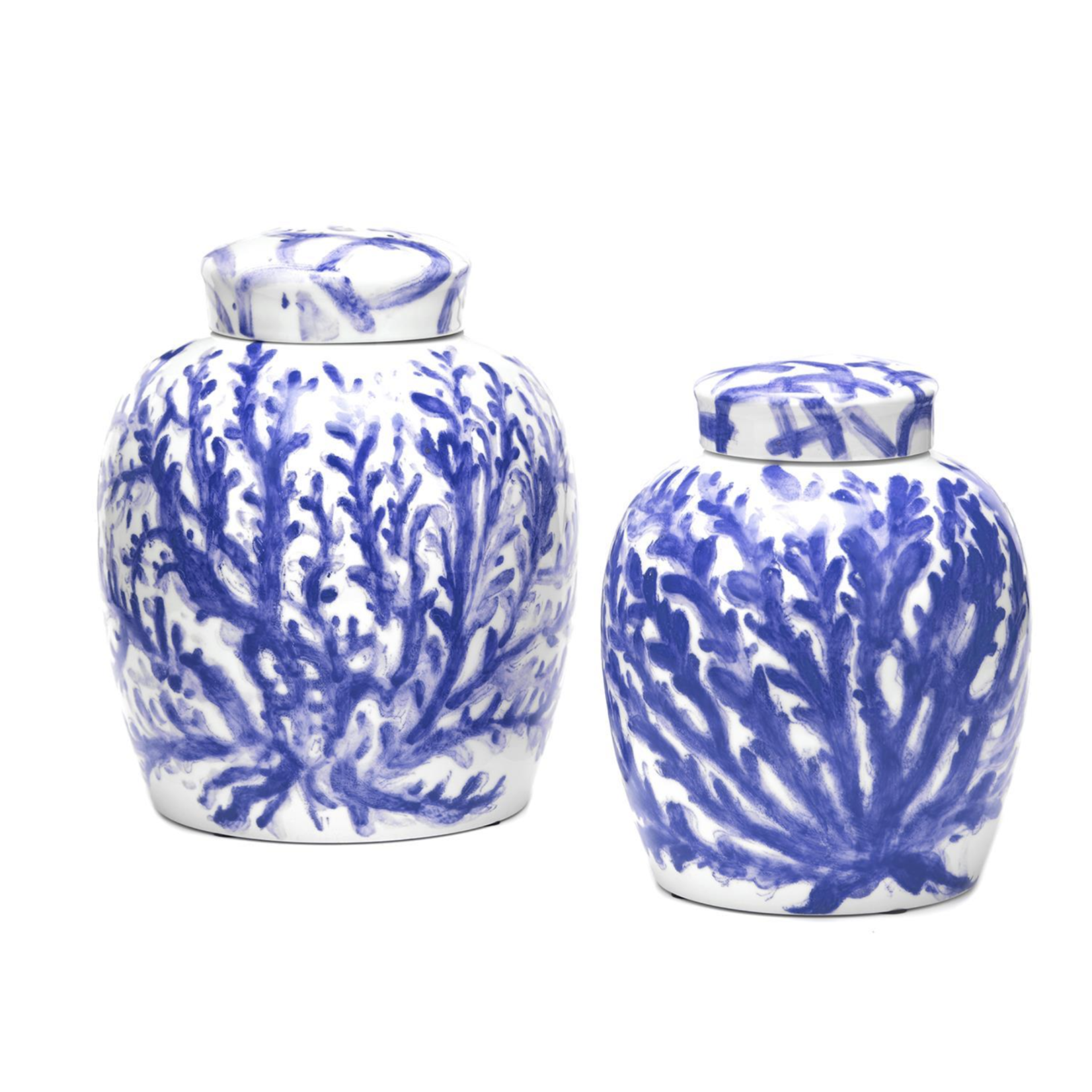 12 10 Set Of 2 Blue Coral Porcelain Ginger Jar 6 Bs2 235 Outside The Box Palm Beach