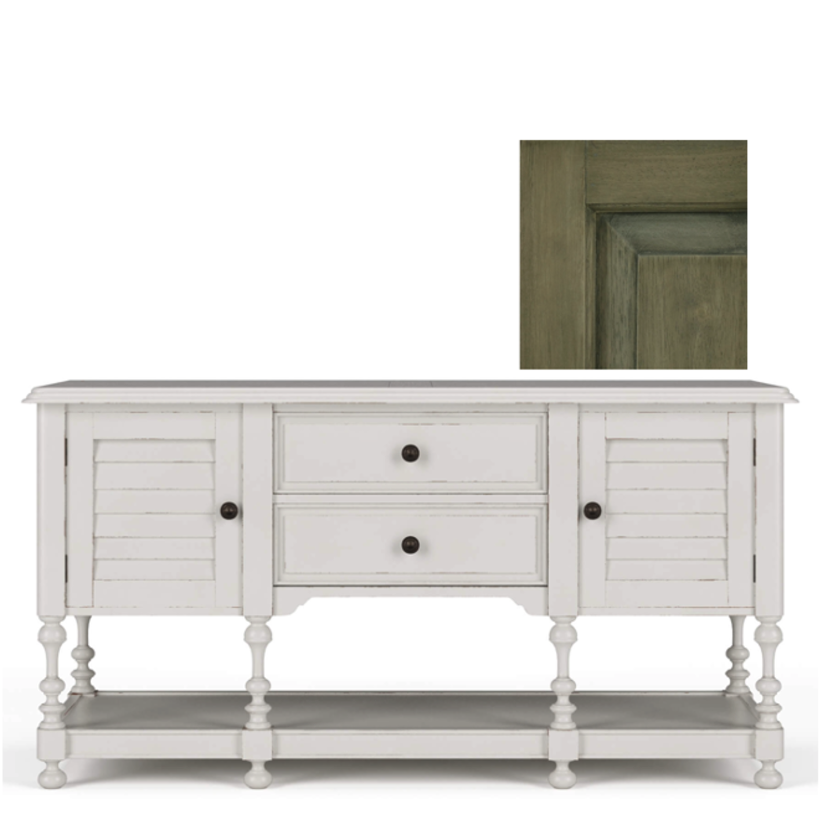 Outside The Box 70x24x36 Orleans Solid Mahogany Sideboard 2 Door 2 Drawer In Mission Gray