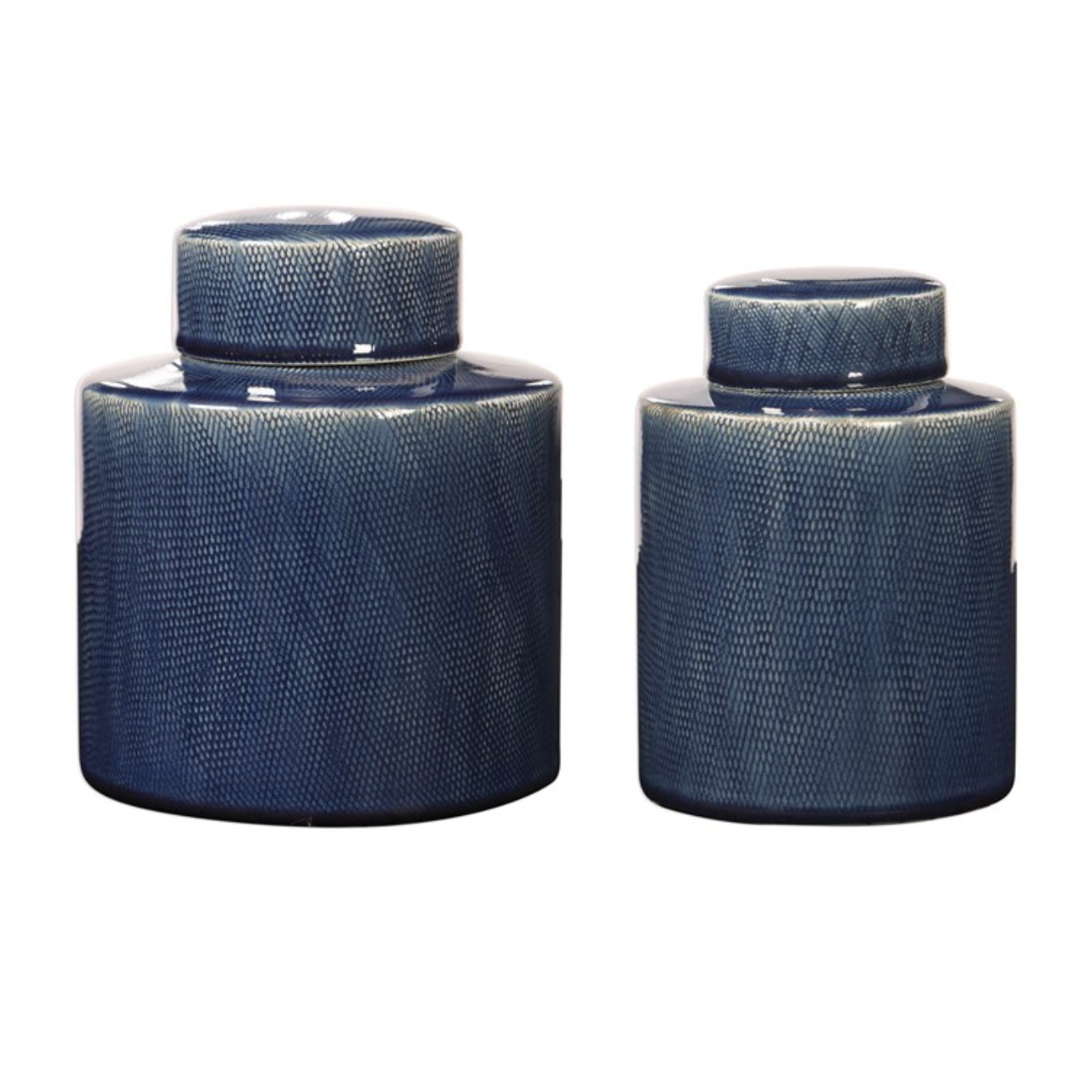 Outside The Box 8" Set Of 2 Saniya Sapphire Blue Ceramic Containers