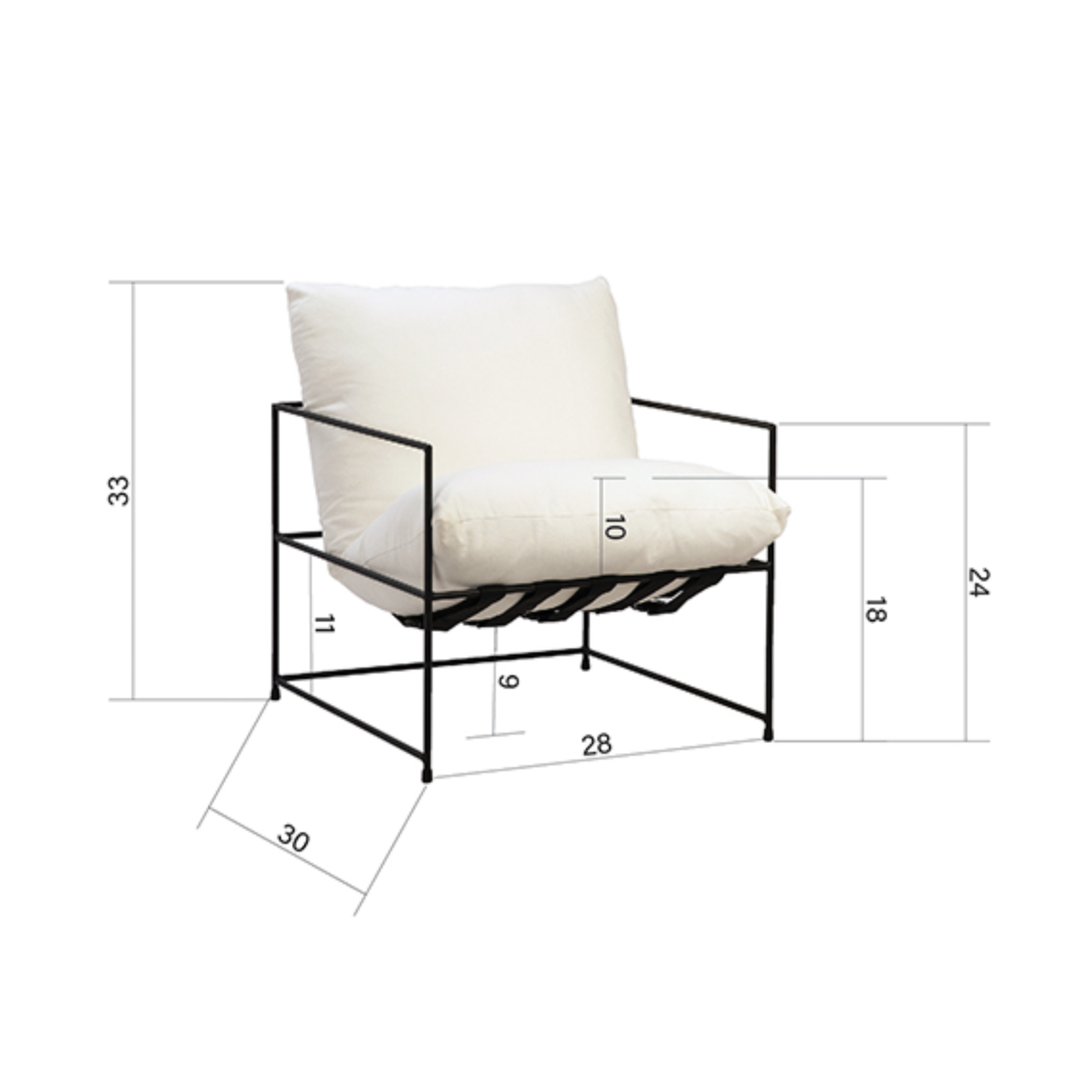 Outside The Box Inska White Cotton Upholstered Iron Frame Accent Chair